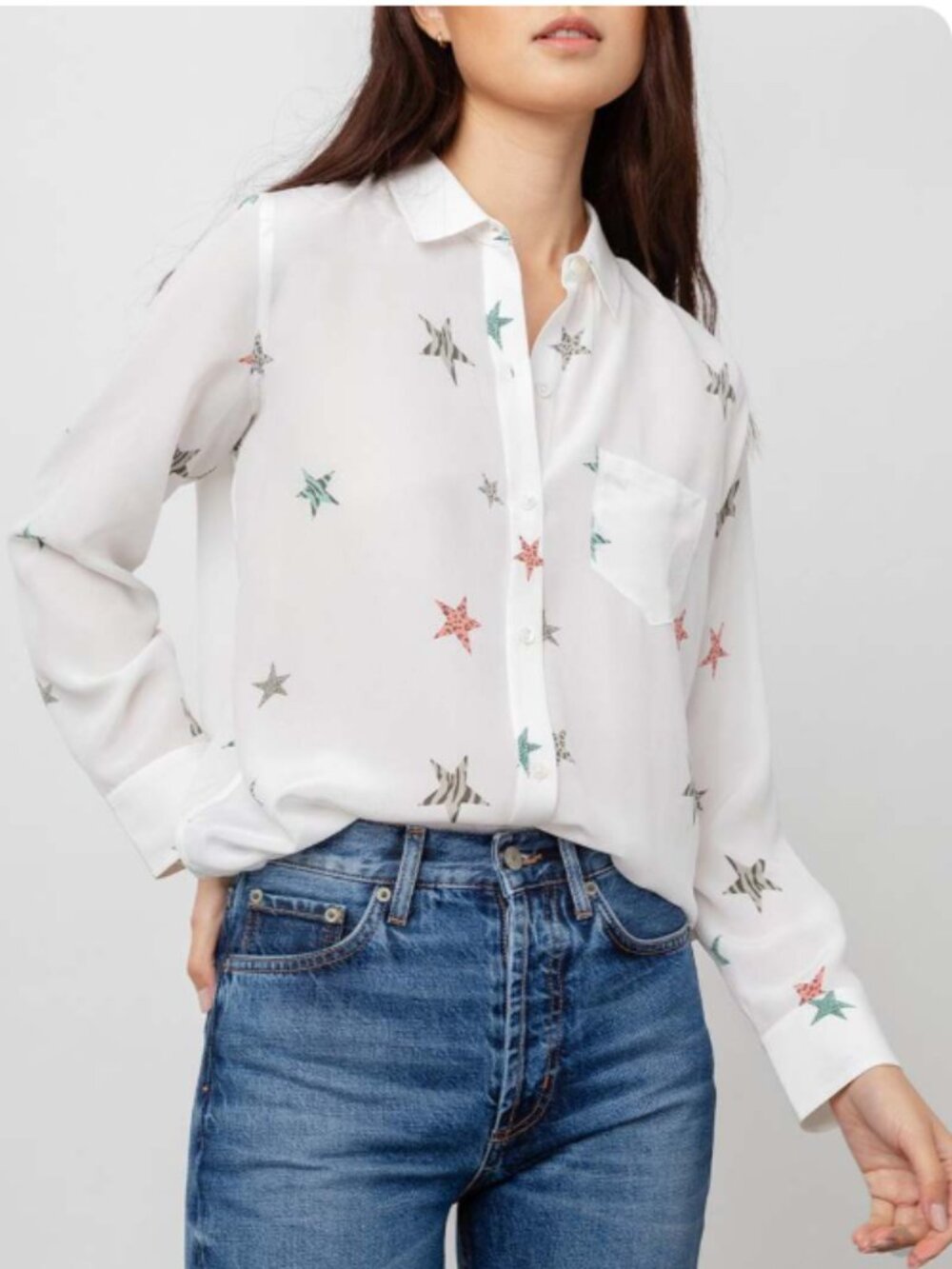 Rails Kate Silk Lightweight Long Sleeve Button-Down Stars‎ Casual Shirt Size M